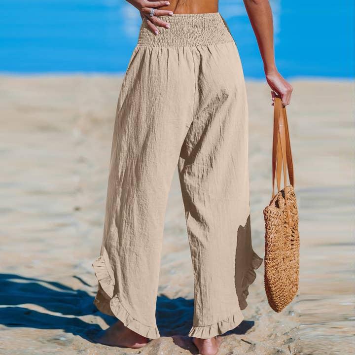 Rosa Clothing - Wholesale Pants - Women's - Smocked Elastic Waist Ruffled Wide Leg Pants10