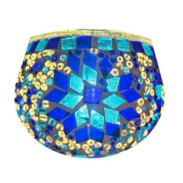 Candle Votive in Mosaic glass design by color - Blue for wholesale by Access by Mediterranean Concepts