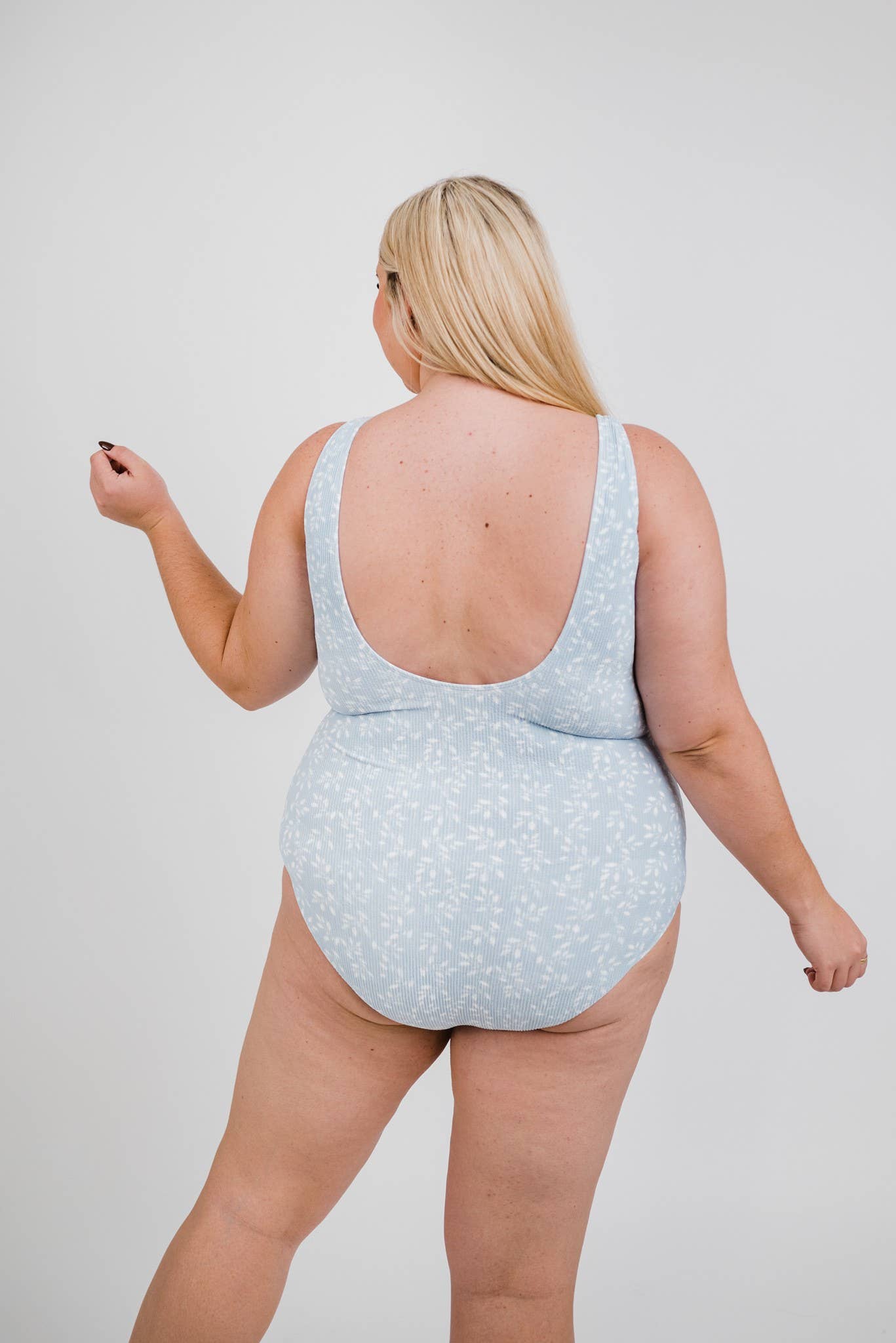 Powder Blue Leaf Print Backless One Piece for wholesale on Faire3