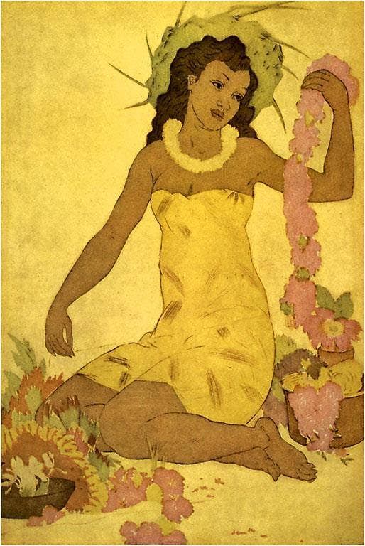 Found Image Press - Wholesale Postcard - Postcard HI-385 South Seas Maiden Making Lei0