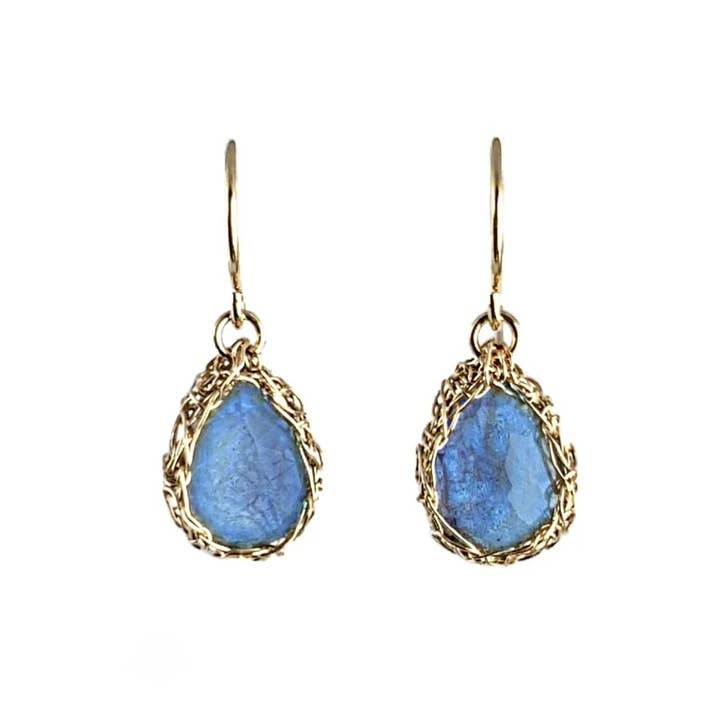 Teardrop Earrings Labradorite In Gold for wholesale by Arivka Jewelry