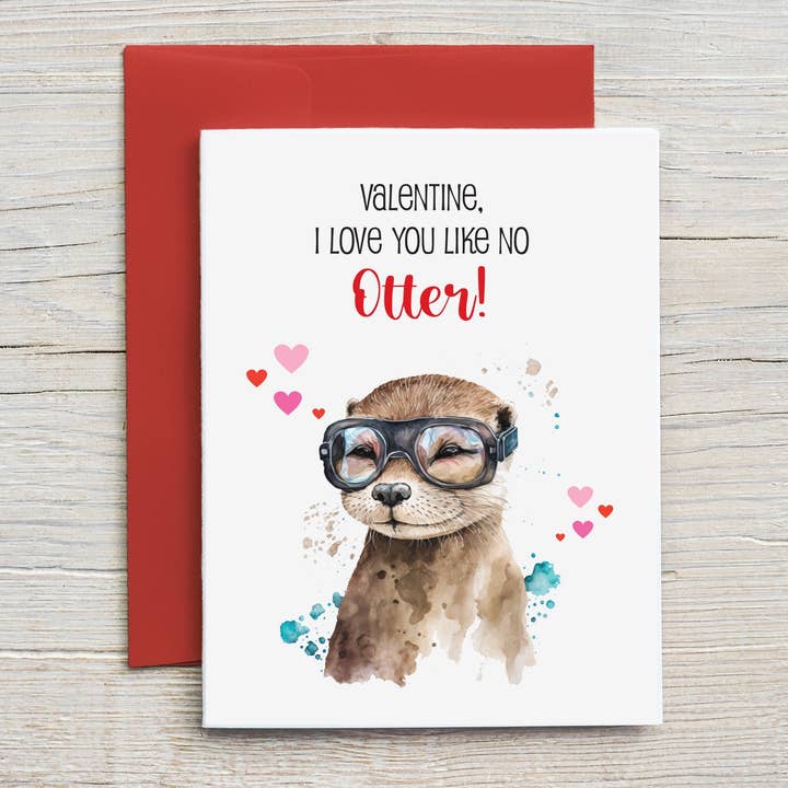 Tarjeta divertida de San Valentín con texto en inglés «I Love You Like No Otter» para venta al por mayor de So Sweet Party Shop, LLC