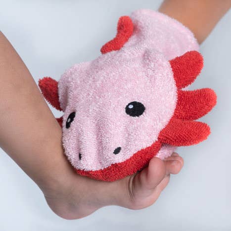 Challenge and Fun, Inc. - Wholesale Wash Cloth - Kids & Baby - NEW! Organic Cotton Animal Washcloth -Oxolotl (2 Sizes)