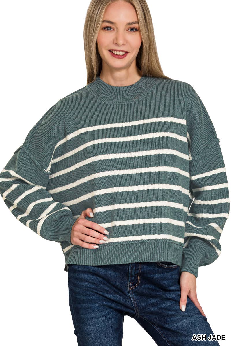 42POPS - Wholesale Knit Sweater - Women's - ',,...Exposed Seam Striped Oversized Sweater SI-2822212