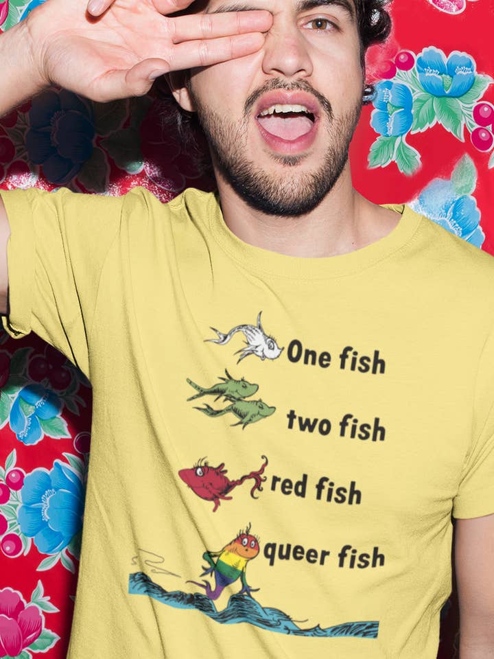 One Fish, Two Fish, Red Fish, Queer Fish T-Shirt for wholesale by Pride Majic