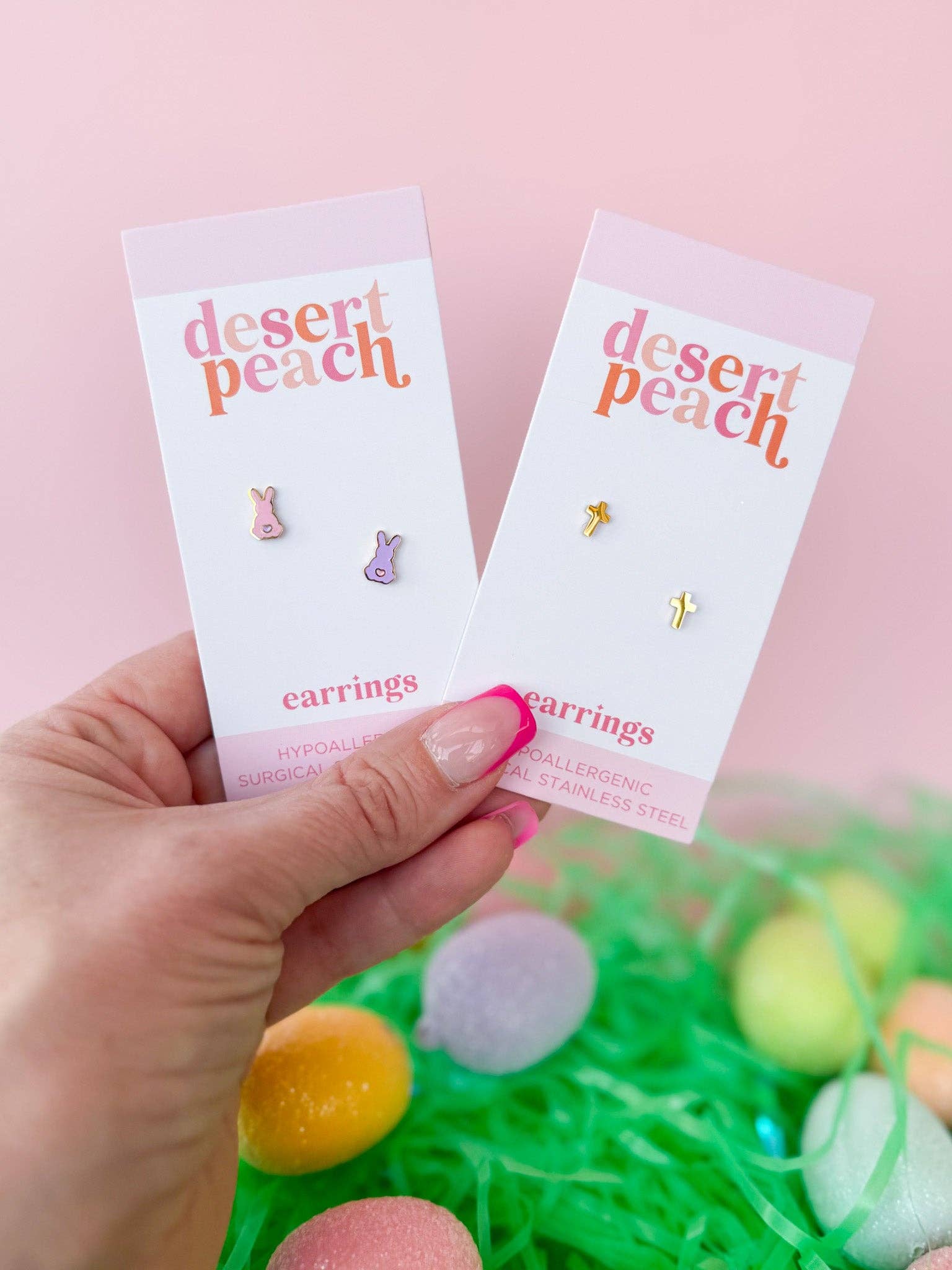 Desert Peach - Wholesale Stud/Post Earrings - Tiny Cross Stud Earrings5
