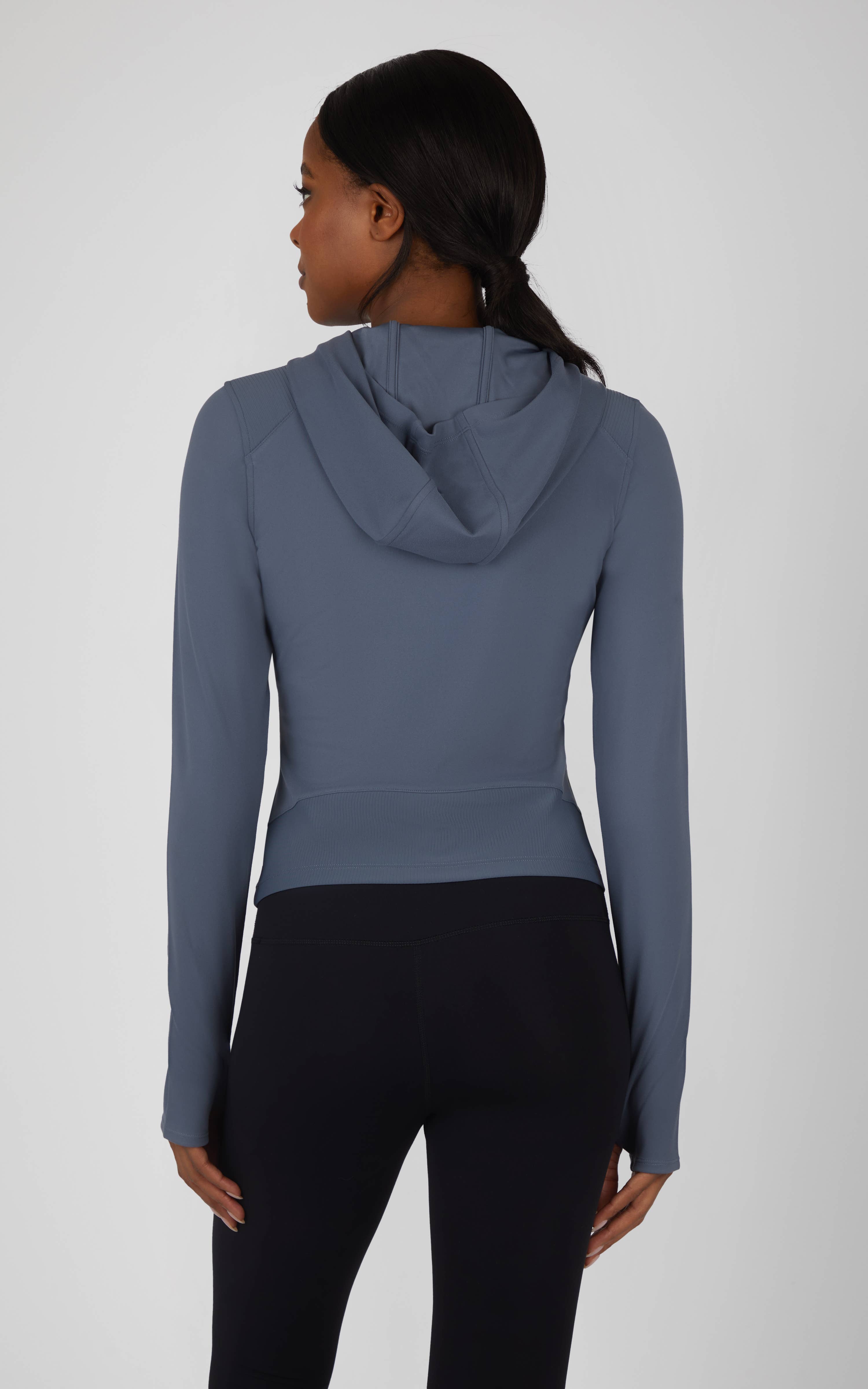 90 Degree by Reflex & Yogalicious - Venta al por mayor Chaqueta deportiva - Mujer - Chaqueta con capucha y cremallera completa Lux para mujer con paneles de canalé2