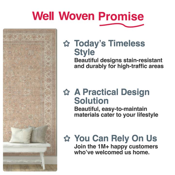 Well Woven - Wholesale Runner Rug - Custom Size Stair Runner Rome Floral Beige Choose Length7