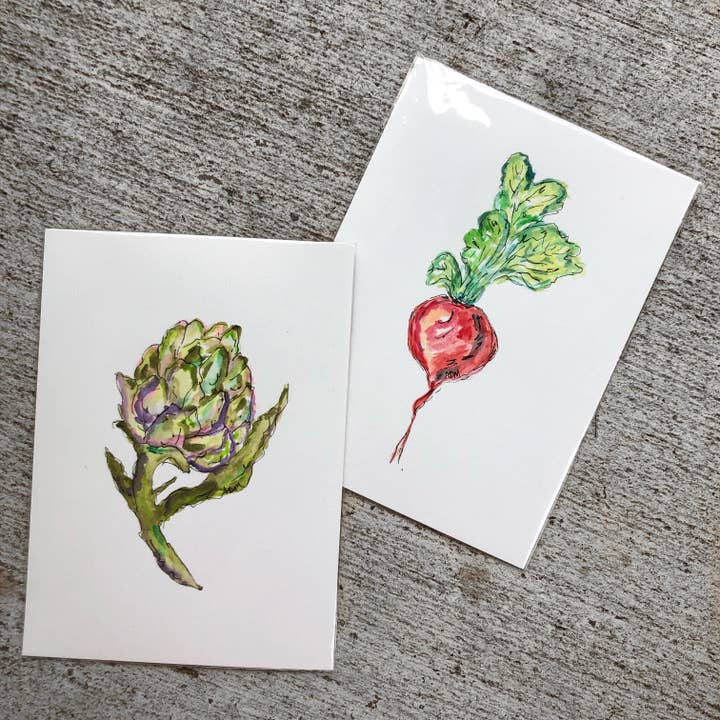 Vegetable watercolor paintings 5'x7' for wholesale by Cuddles and Creativity