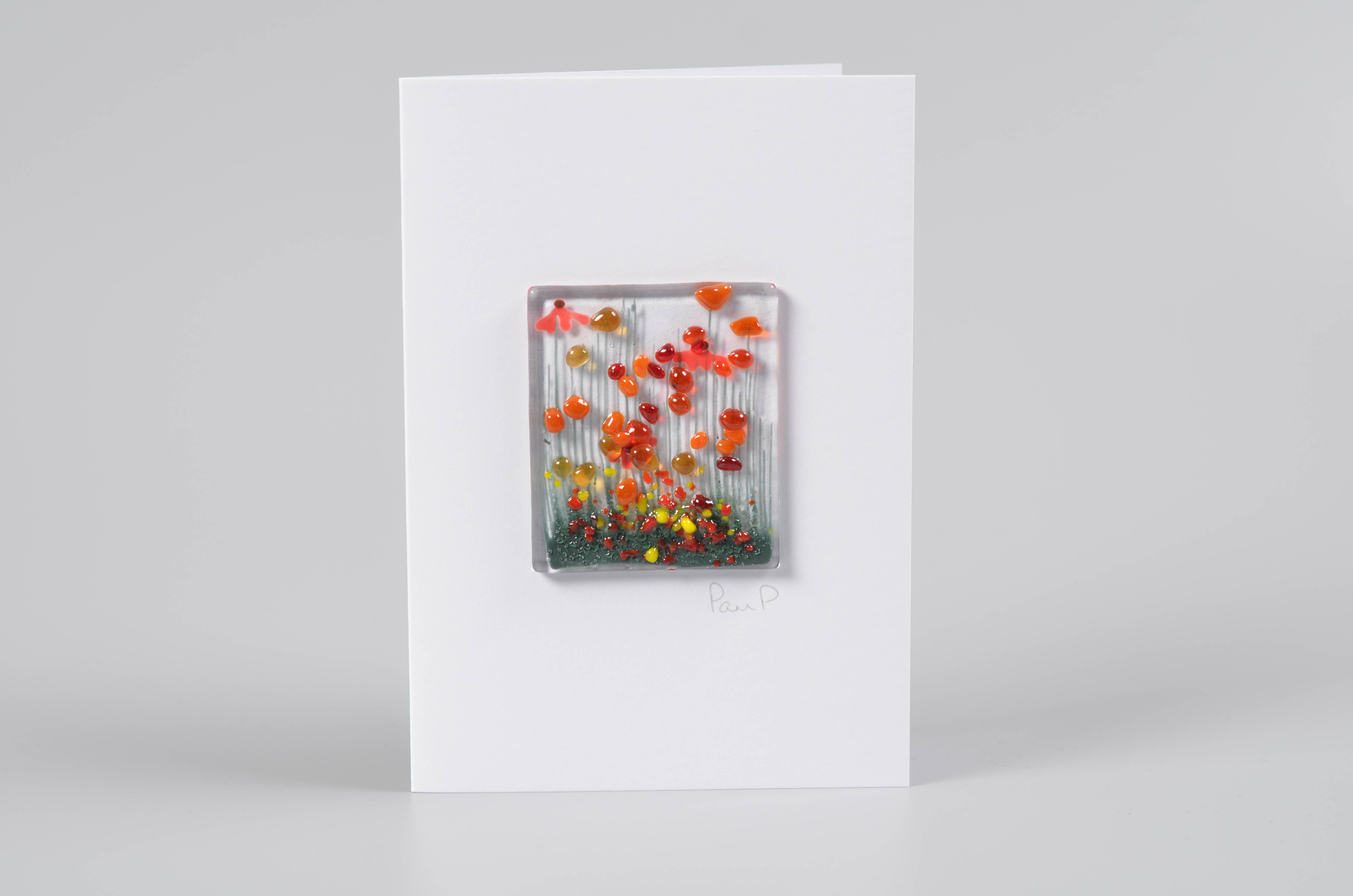 Pam Peters Designs – Engroshandel Hverdagshilsen kort – Håndlavet smeltet glas lykønskningskort - Gerbera kort2