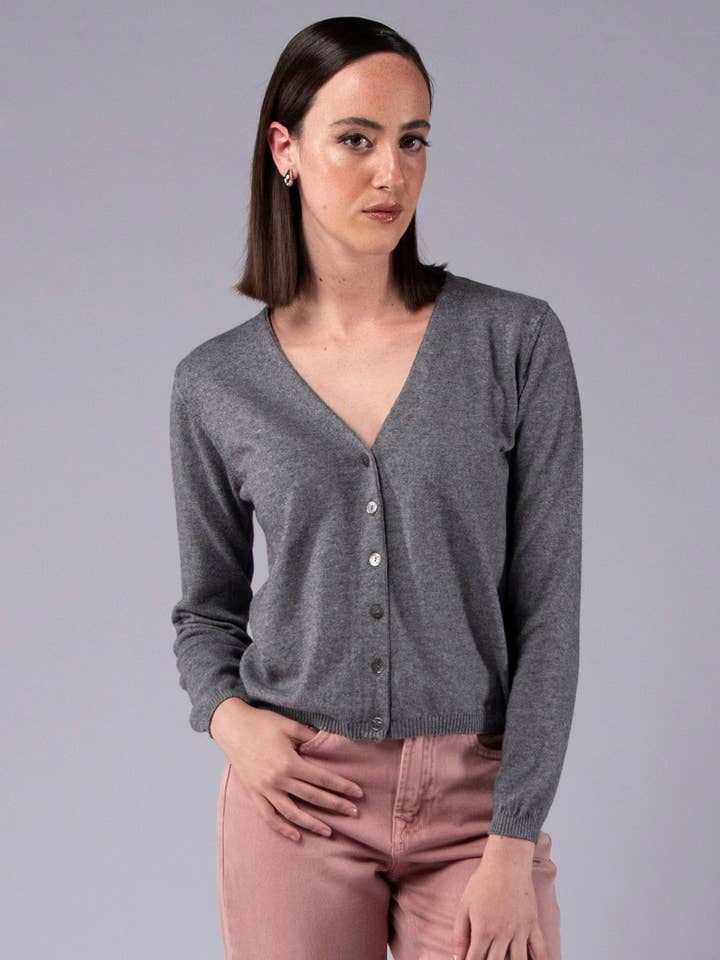 Chaqueta de Cuello en V de Lana Merino y Algodón Orgánico para venta al por mayor de Achega Knitwear