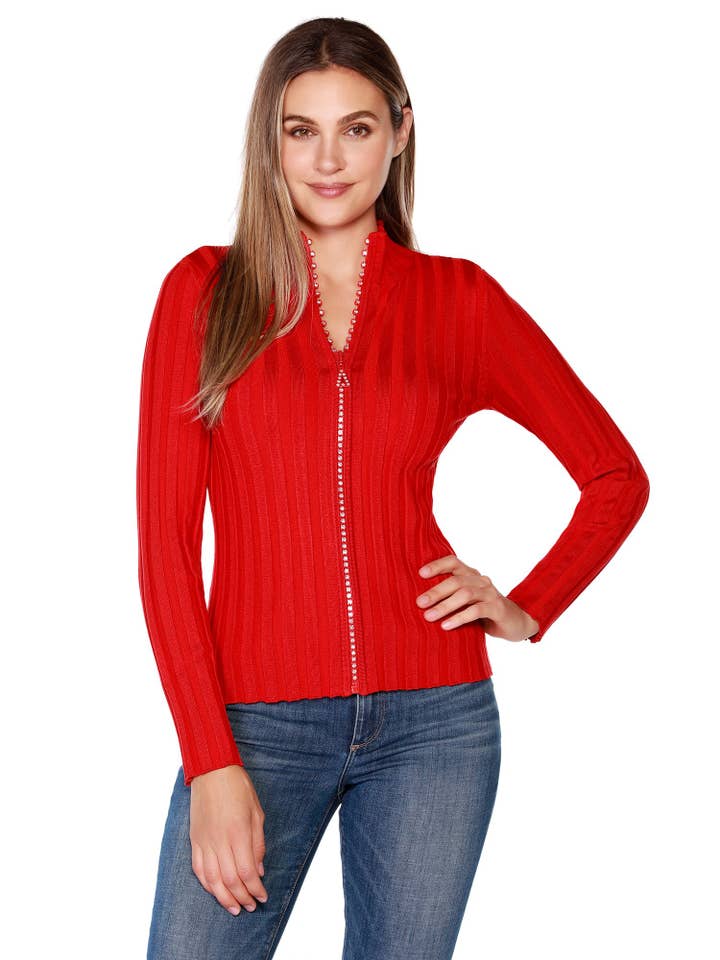 Belldini - Wholesale Knit Sweater - Women's - Women's Diamond Zip Front Mock Neck Sweater16