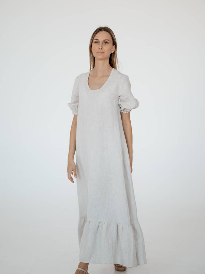 Linen Dress CW023 in NATURAL/MELANGE for wholesale by Unique Linen