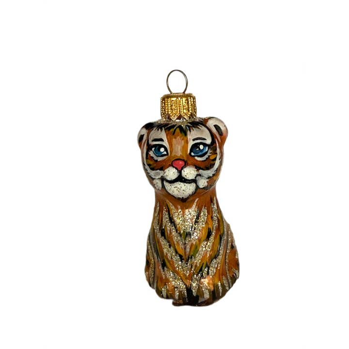 Glass Christmas Tree Ornament "Tiger Cub" figurine H3.25inch for wholesale by NORTH AMERICAN CRYSTAL
