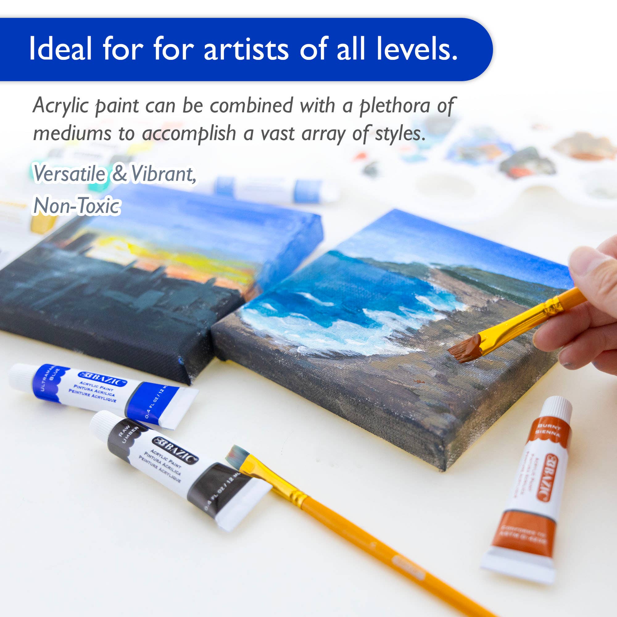 BAZIC Products - Wholesale Paint Set - Acrylic Paint 8 Color 0.4 FL OZ (12 mL)3