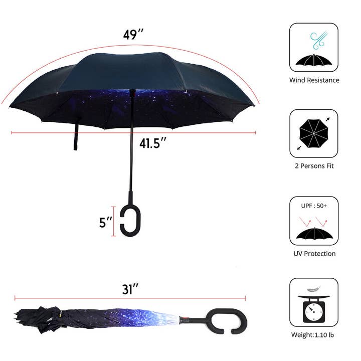 Selini New York - Wholesale Umbrella - Unisex - Big Bang Explosion Galaxy Double Layer Inverted Umbrella