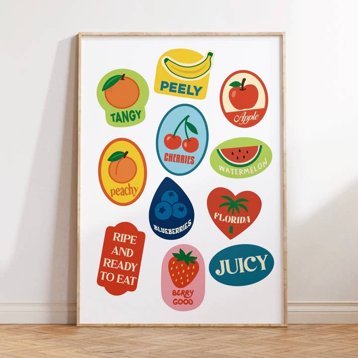 Fruit Sticker Print Poster for wholesale by Shop Late 80s