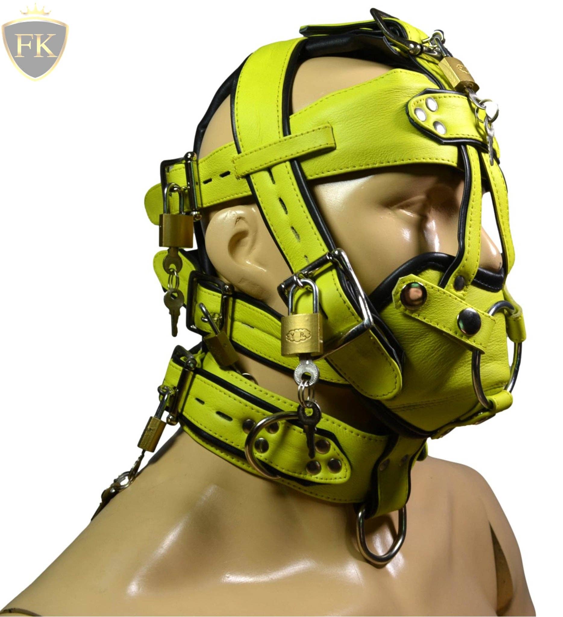 Meninleather - Vendita all'ingrosso Costume di carnevale - Uomo - Anelli per dildo con cappuccio in pelle, fetish, bondage, museruola, bavaglio, fibbie con chiusura5