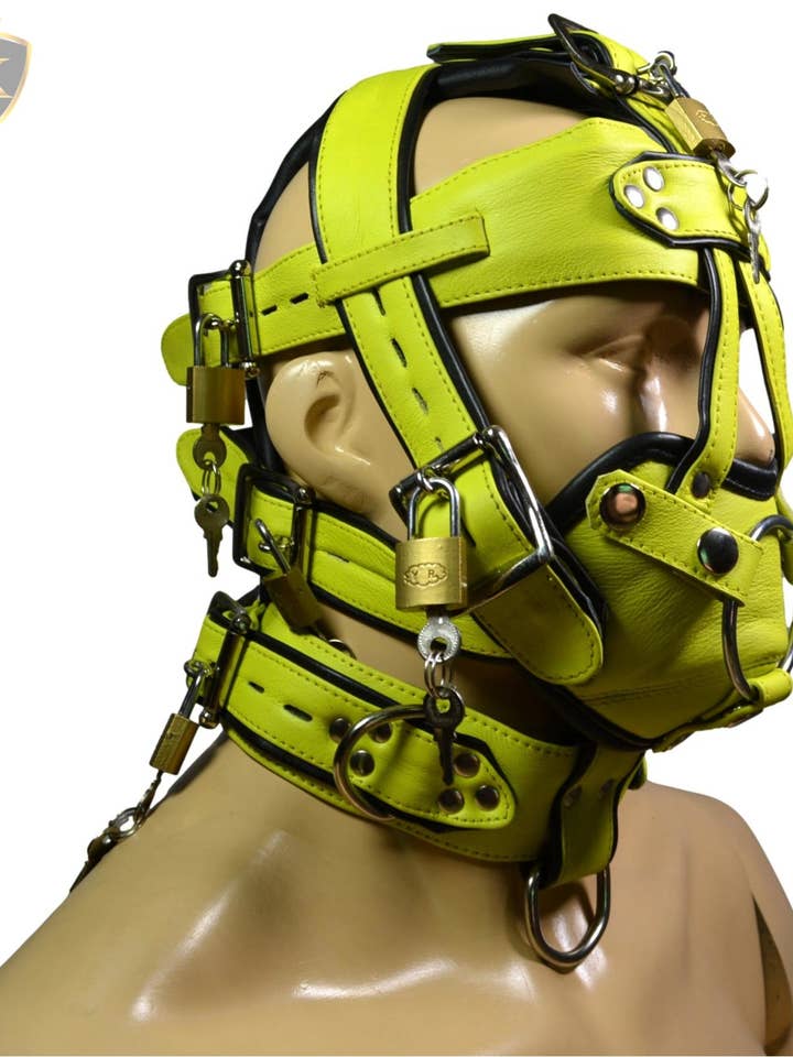 Meninleather - Vendita all'ingrosso Costume di carnevale - Uomo - Anelli per dildo con cappuccio in pelle, fetish, bondage, museruola, bavaglio, fibbie con chiusura5