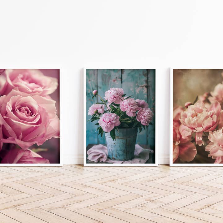Set of 3 Peonie Flower Photos Poster Print for wholesale by House of Binky