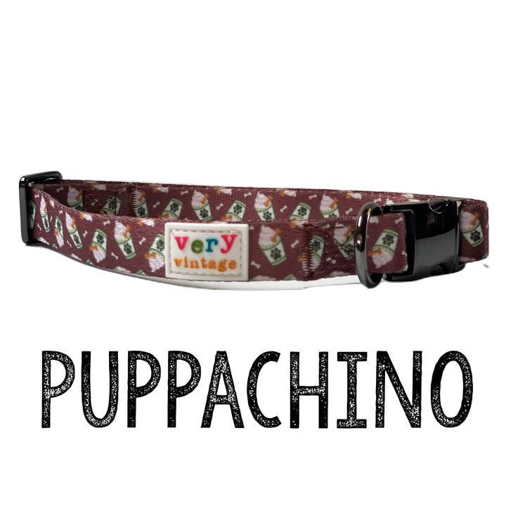 Puppachino Dog Collar | Cute Coffee Print for Dogs for wholesale by Very Vintage Designs