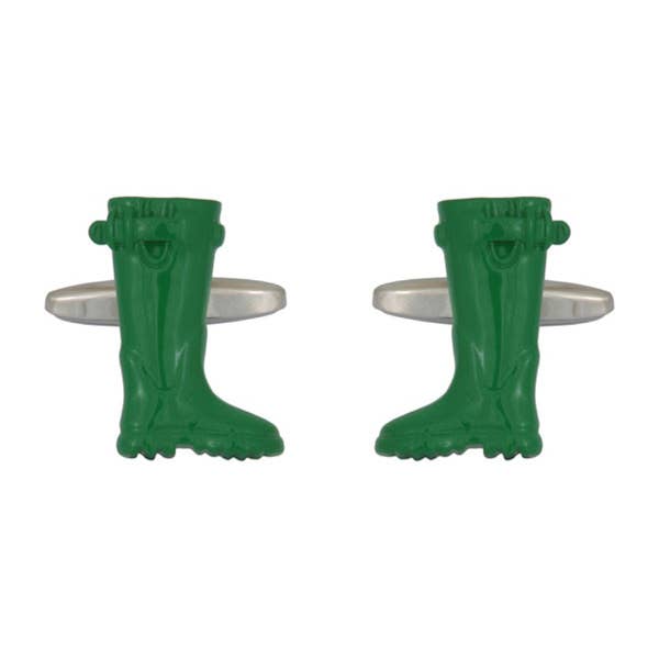 Green Wellington Boots Rhodium Plated Cufflinks for wholesale by Dalaco - incorporating David Aster