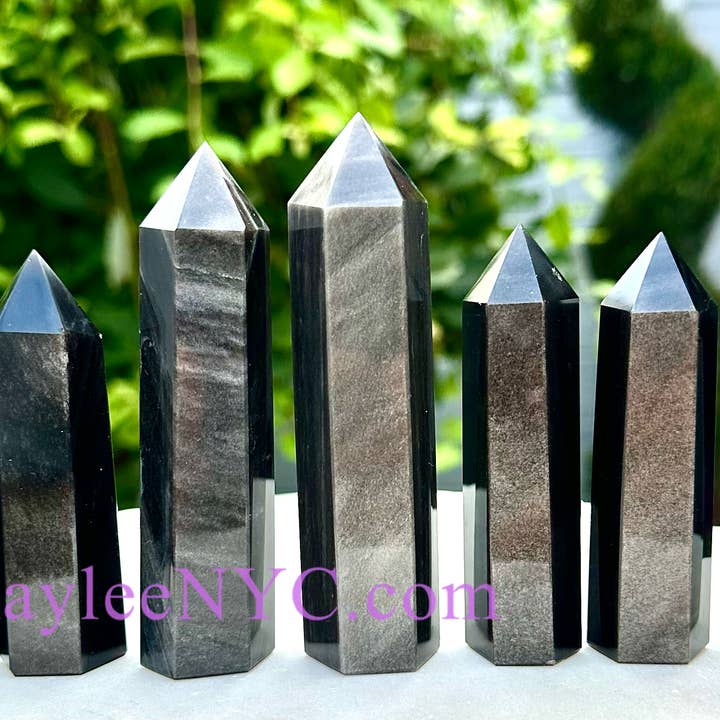 Großhandel Lot 1 Lb Natürlicher Silber Glanz Obsidian Obelisk Tower Point Kristall Heilungsenergie für den Großhandel von KayleeNYC