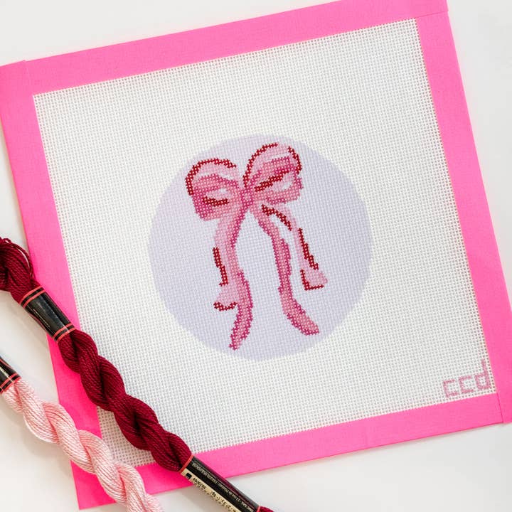 Cotswold Co Designs - Wholesale Embroidery/cross-stitch supplies - Coquette Bows Needlepoint Canvas Hand Painted, 18 Mesh 4" Ornament Design Canvas8