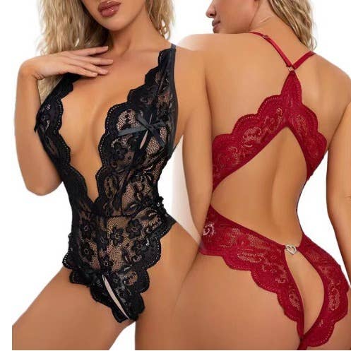 Lace Open Crotch Sexy Backless Bodysuit for wholesale by Tourtiwi