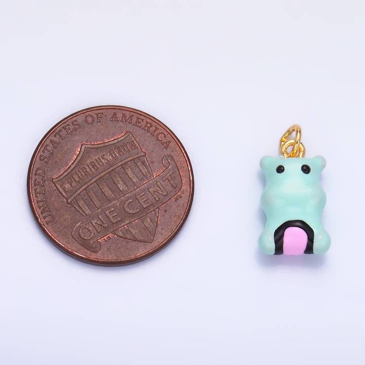 Aim Eternal - Wholesale Individual Charm/Pendant - 24K Gold Filled Blue Rotund Hippopotamus Multidimensional 3D Animal Charm | W2592