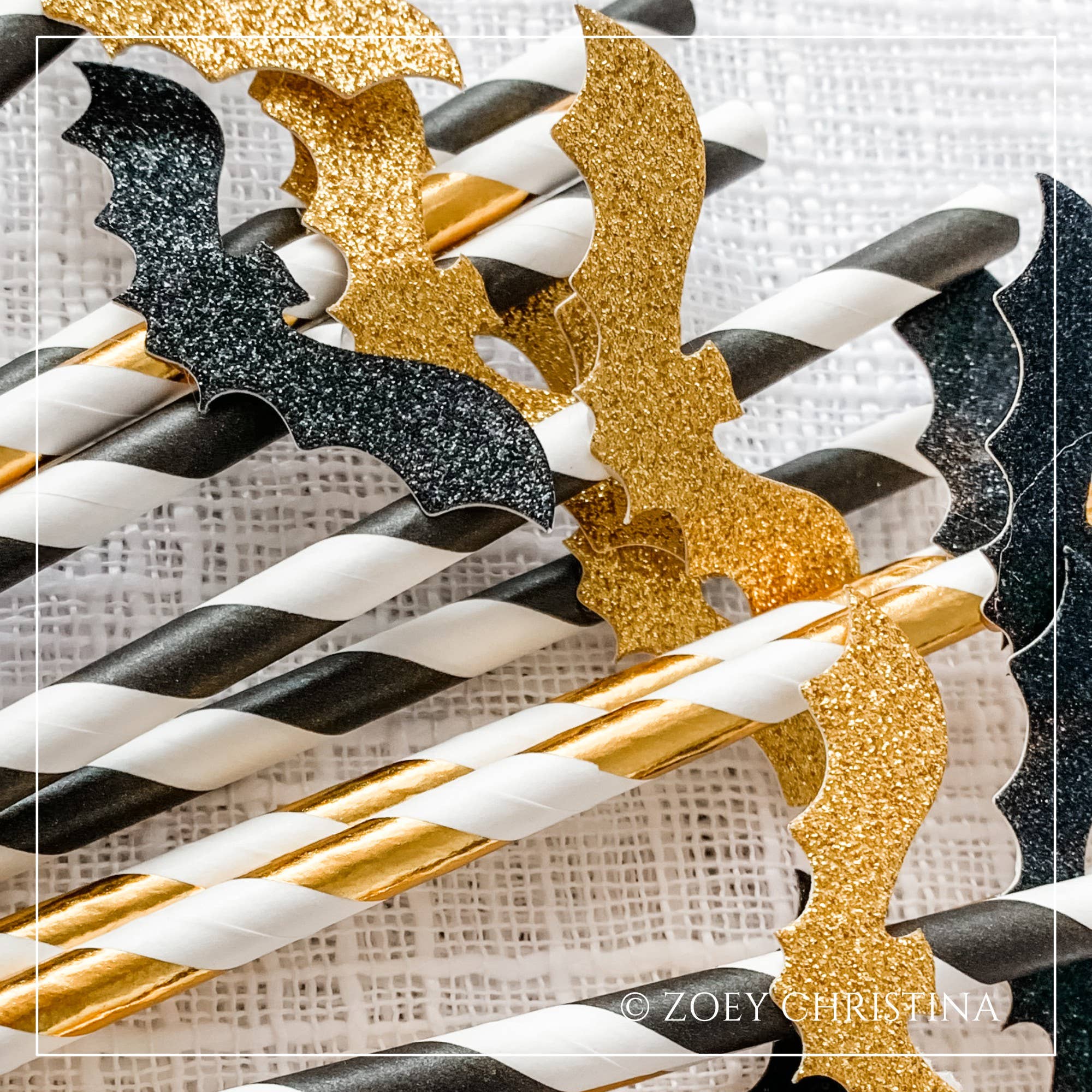 Zoey Christina – wholesale Drinking straw – Halloween Party Supplies 12 Pack - Glitter bat straws1