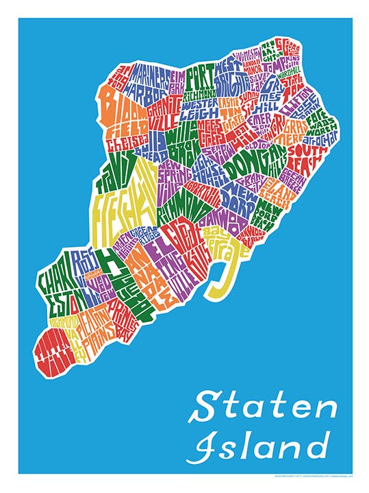 Staten Island Neighborhood Type Map for wholesale by LOST DOG art & frame