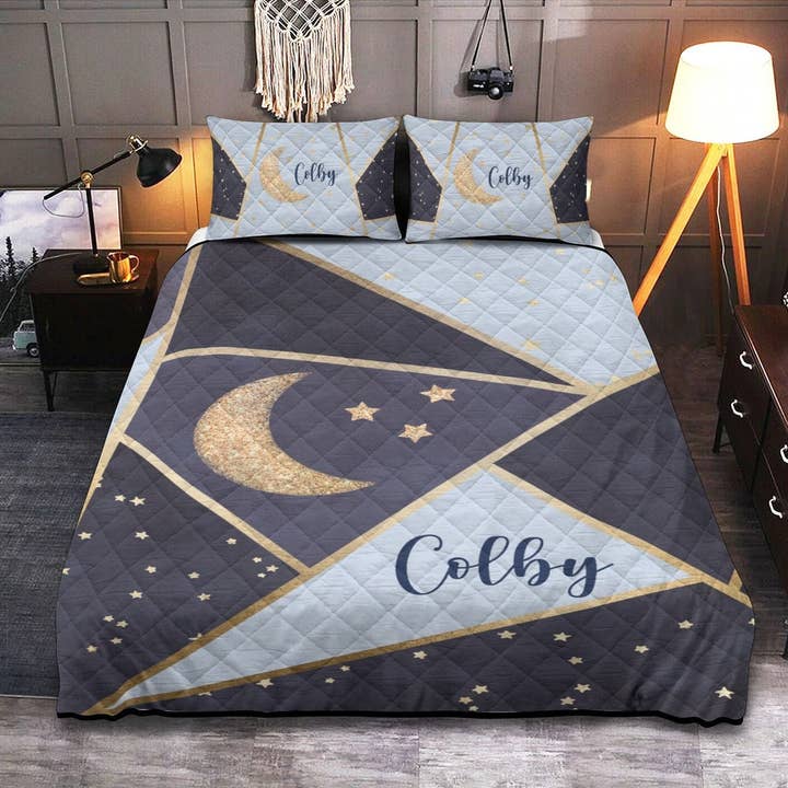 Moon and Stars Personalized Quilted Bedspread Set for wholesale by Empowering Decor