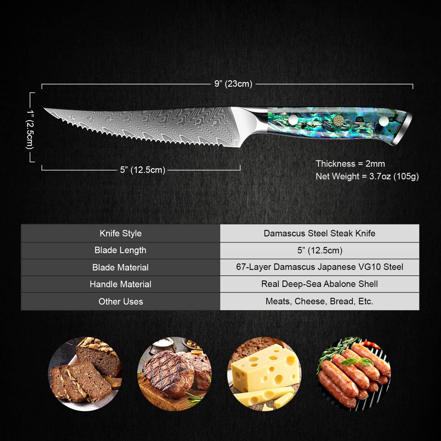 Senken Knives - Vendita all'ingrosso Set di coltelli - Set di coltelli da bistecca Damasco con manico in conchiglia di abalone, set di 46