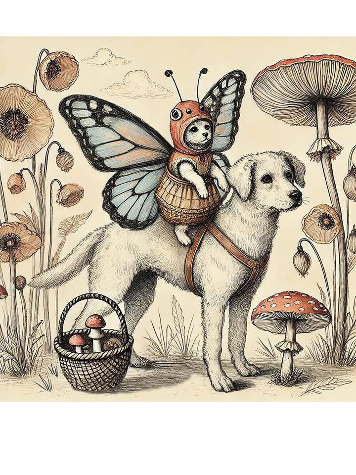 Whimsical Animal Art Print, Dog & Cat Illustration, 12x13 for wholesale by Thistle and Tale Press