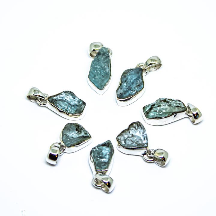 Aquamarine Freeform Sterling Silver Pendant Necklace for wholesale by Quasar Gems USA