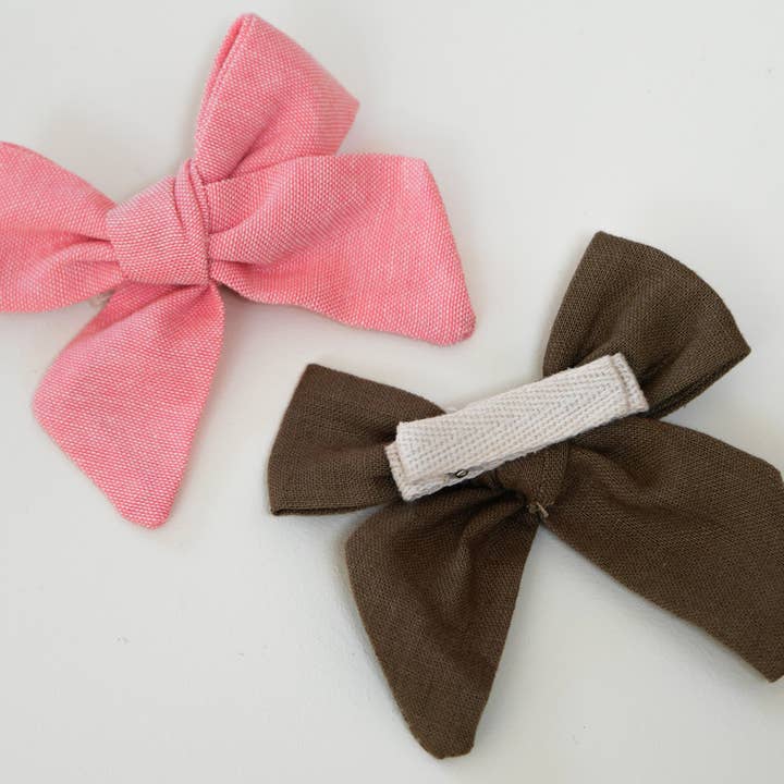 Gentil Coquelicot Paris - Wholesale Hair Bow - Kids - Pink and chocolate hair clip duo3