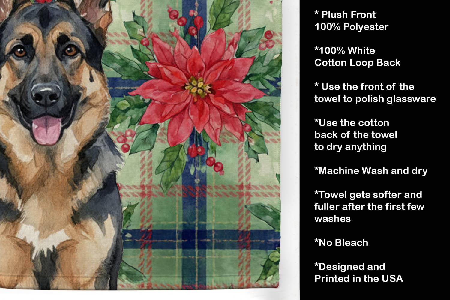 Caroline's Treasures - Wholesale Hand Towel - German Shepherd Christmas Poinsettas Towel WDK86462