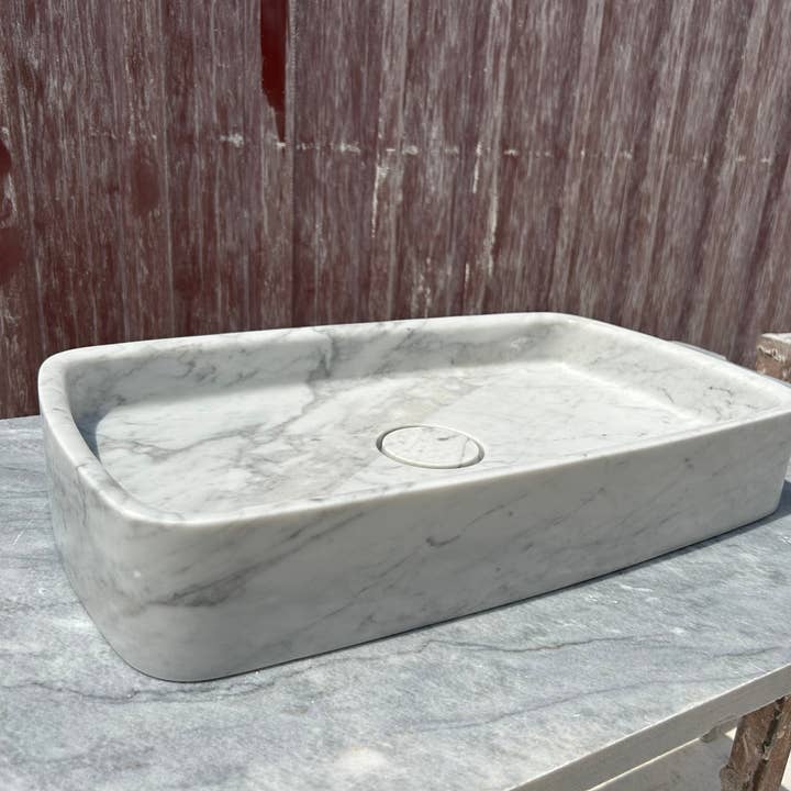 Arbon Marble - Wholesale Bathroom Accessory Set - Calacatta Gold Marble Sink, White Marble Vessel Sink on Top of Bathroom Vanity with Marble Sink Strainer Cover5