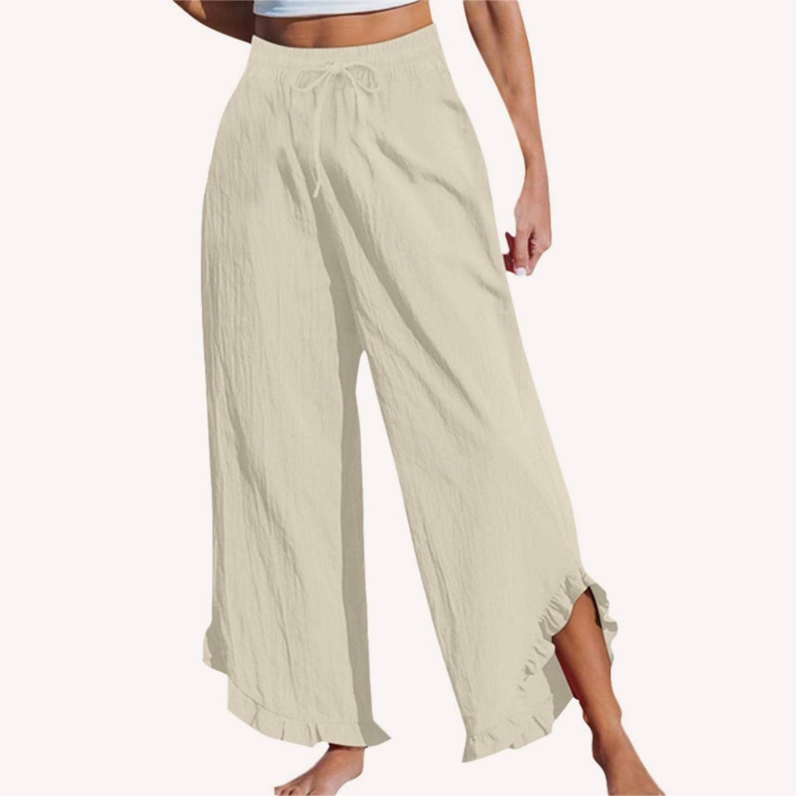 Rosa Clothing - Wholesale Pants - Women's - Casual ruffle shirred wide-leg crop pants7