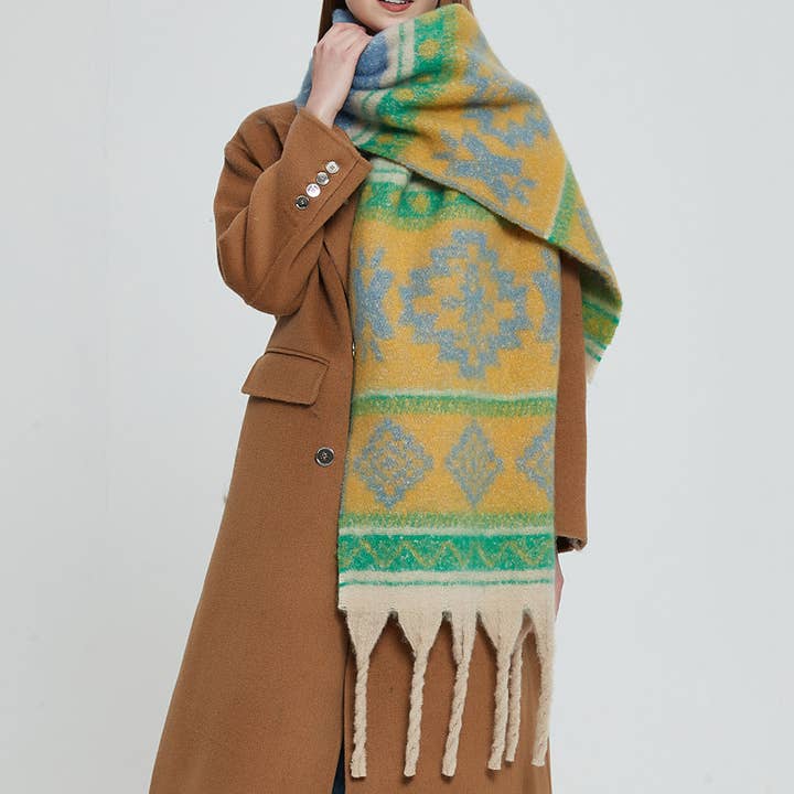 Adorro - Wholesale Scarf - Women's - Soft Chunky Western Fleece Scarf With Tassel (8 colors)