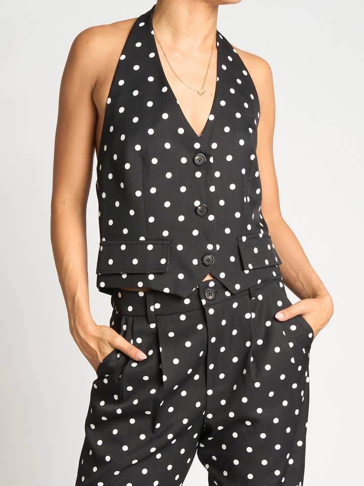 POLKAPRICKIG HALTERTOPP MED ÖPPEN RYGG för wholesale av Sans Souci