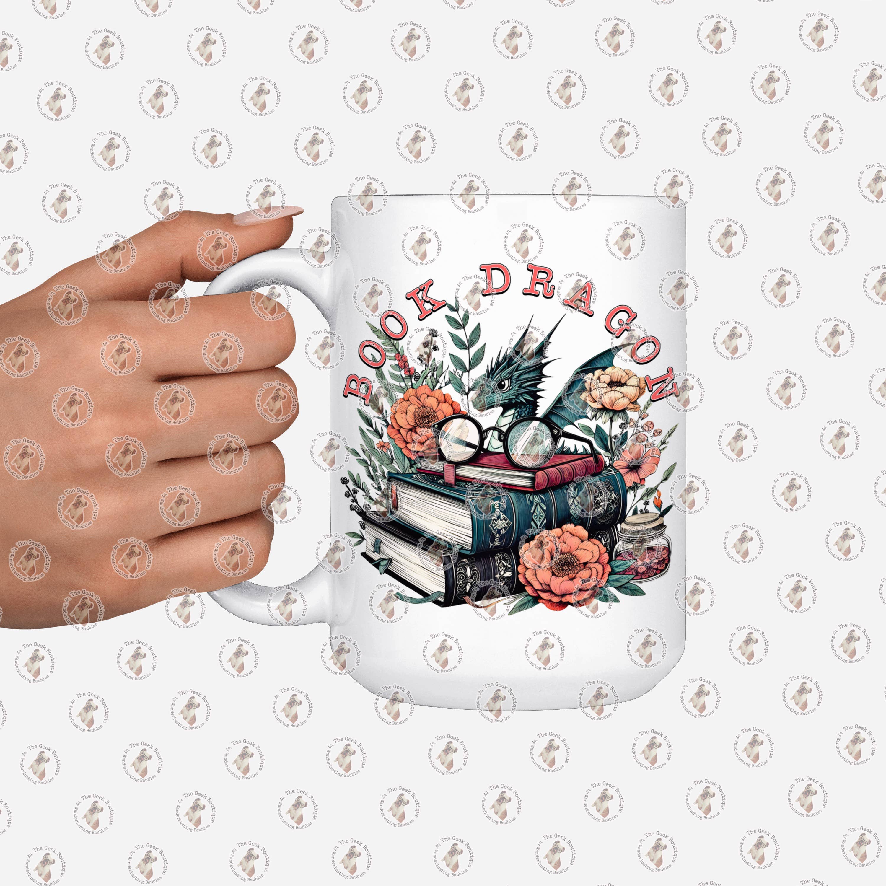 The Geek Boutique - Wholesale Coffee Mug - Book Dragon Book Stack Fantasy - Ceramic Mug - 15 Oz