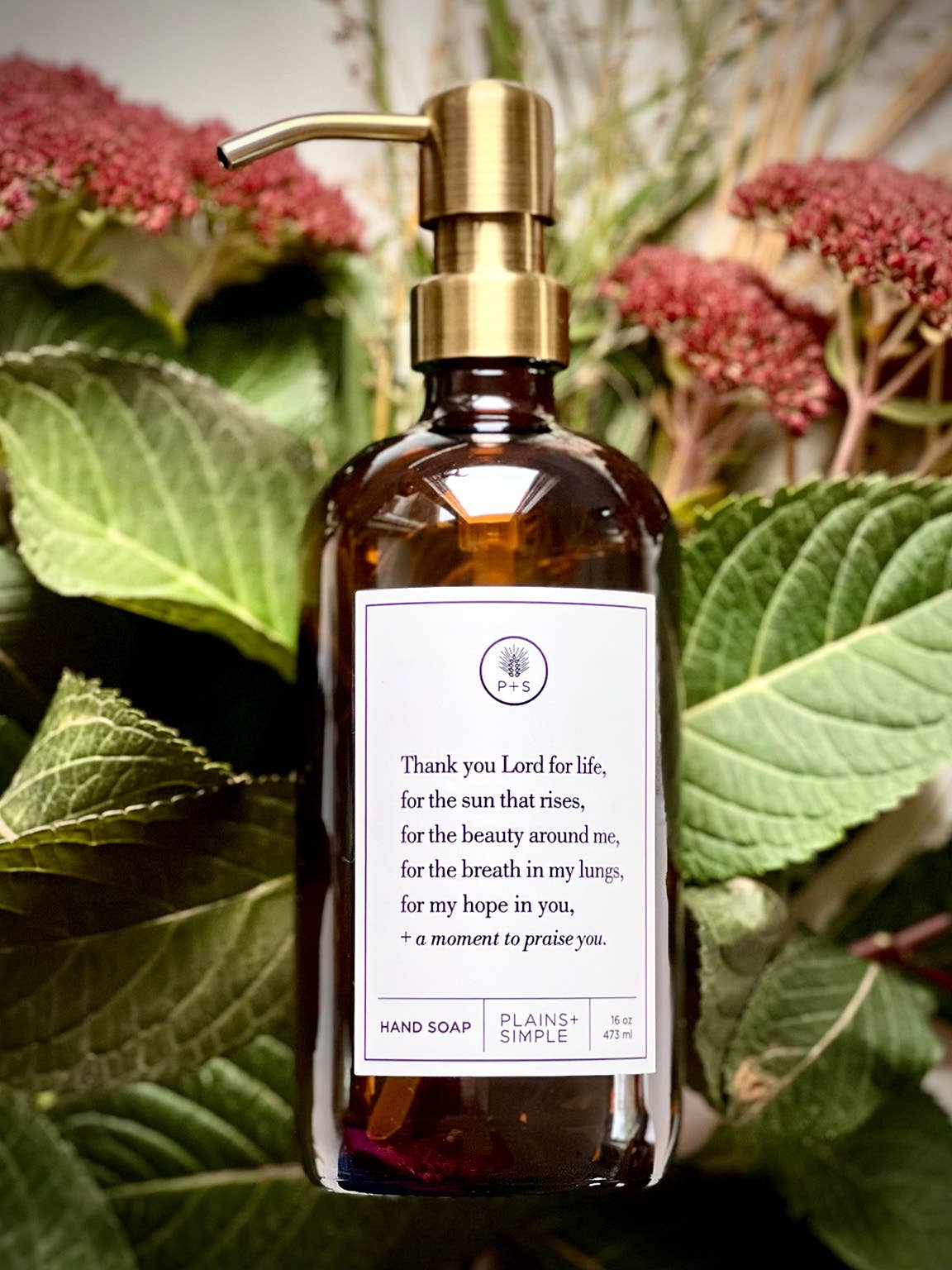 Plains + Simple - Wholesale Soap Dispenser - Thank You Lord Amber Glass Reusable Soap/Lotion Dispenser3