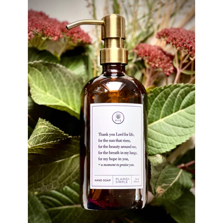Plains + Simple - Wholesale Soap Dispenser - Thank You Lord Amber Glass Reusable Soap/Lotion Dispenser3