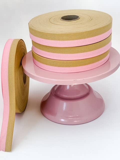 CHIC&PAPER - Wholesale Ribbon - Gift Wrapping - Cotton Ribbon BICOLOR Mustard /Candy Pink 25mmx50m0