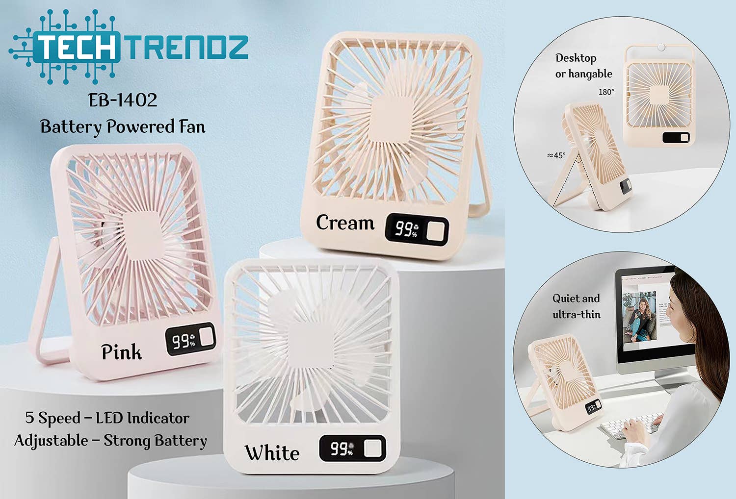 Tech Trendz - Wholesale Handheld Electric Fan - PORTABLE DESK FAN2
