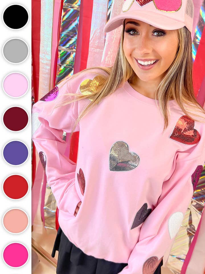 Sparkle Sequin Valentine Heart Graphic Sweatshirt for wholesale by Sugar Stitch