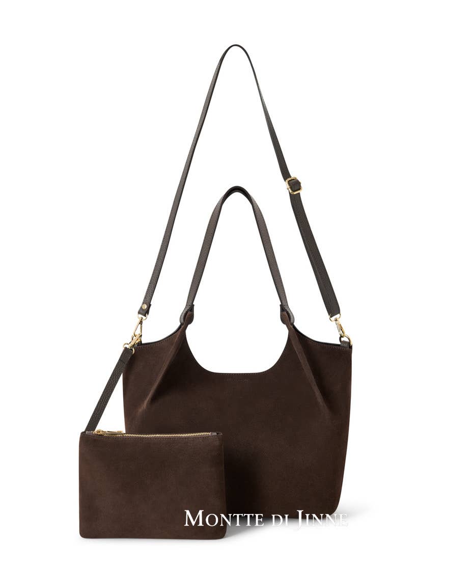 MONTTE DI JINNE - Vendita all'ingrosso Tracolla - Donna - Borsa grande in pelle scamosciata italiana premium con pochette interna10