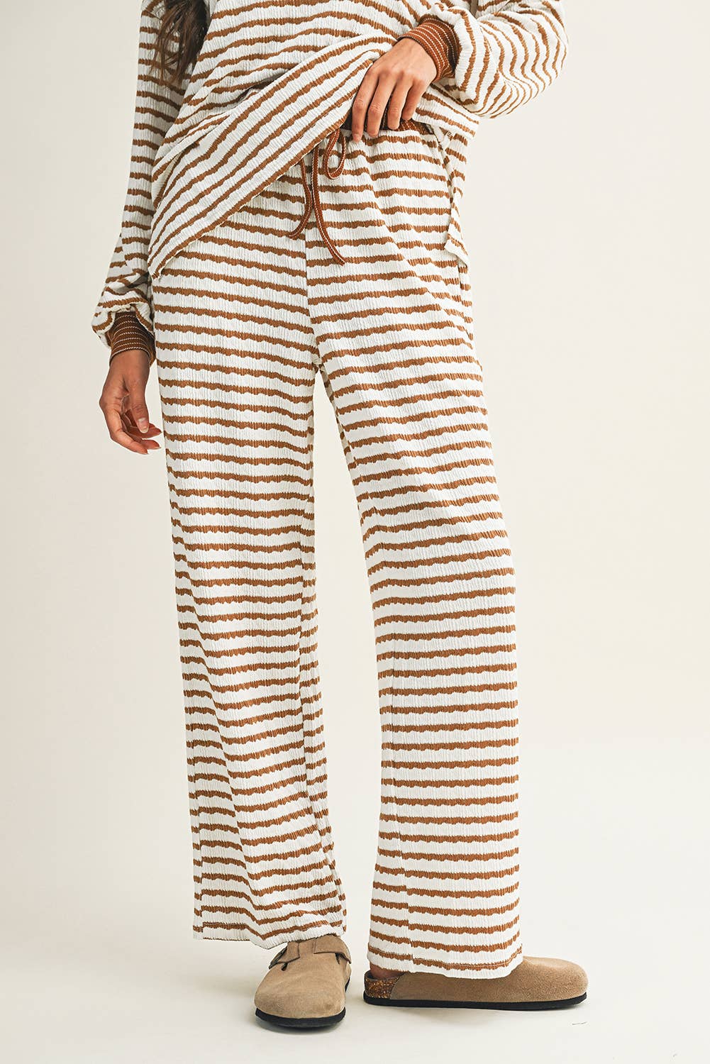 Little Daisy Closet - Wholesale Lounge Set - Women's -  LDC Stripe Collared Pullover Top and Drawstring Pant Set5